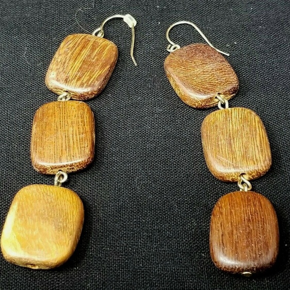 Lot of 2 Wooden earring sets brown laser cut - Picture 4 of 6